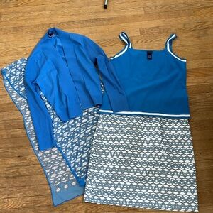 Doncaster 4 piece matching Skirt Sweater Set w/ Scarf Medium 10 Blue White Chain